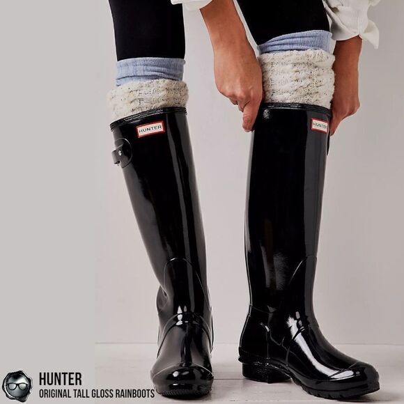 HUNTER ORIGINAL TALL RAIN BOOTS IN GLOSS BLACK WOMEN’S SHOE SIZE EU 36 BOOTS - Picture 2 of 16